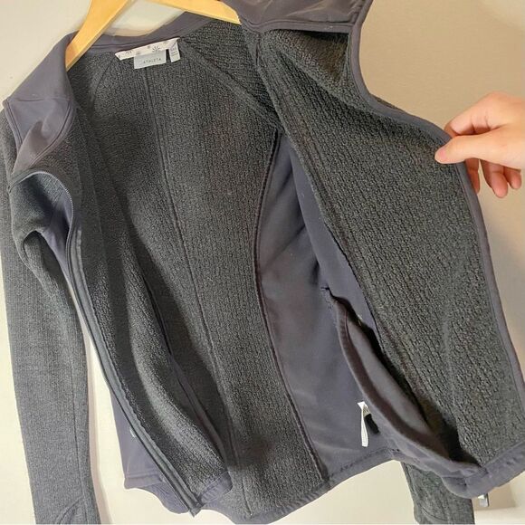 Athleta Full Asymmetrical Zip Hoodie Jacket Charcoal Gray Thumbholes - Picture 12 of 14